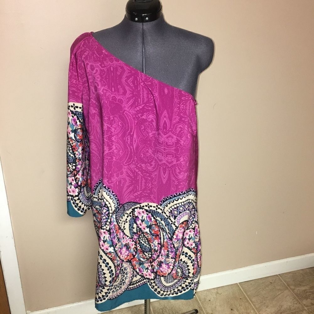 Hello Miss one Shoulder Pink Paisley dress 12/14